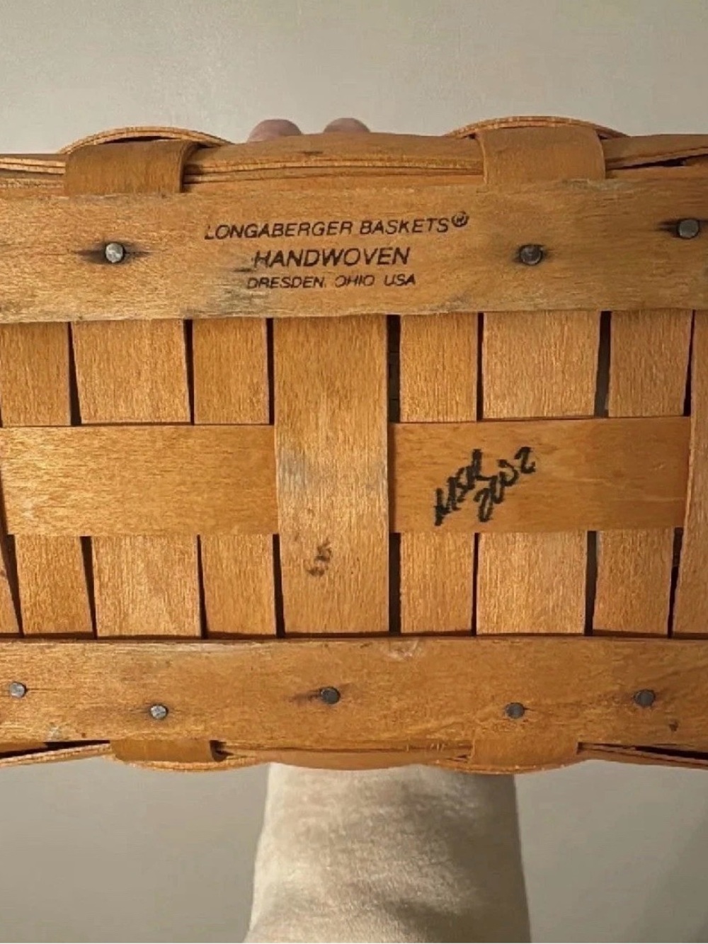 Longaberger Handwoven Wood Storage Basket Square with Fabric Liner & Protector - Picture 3 of 3